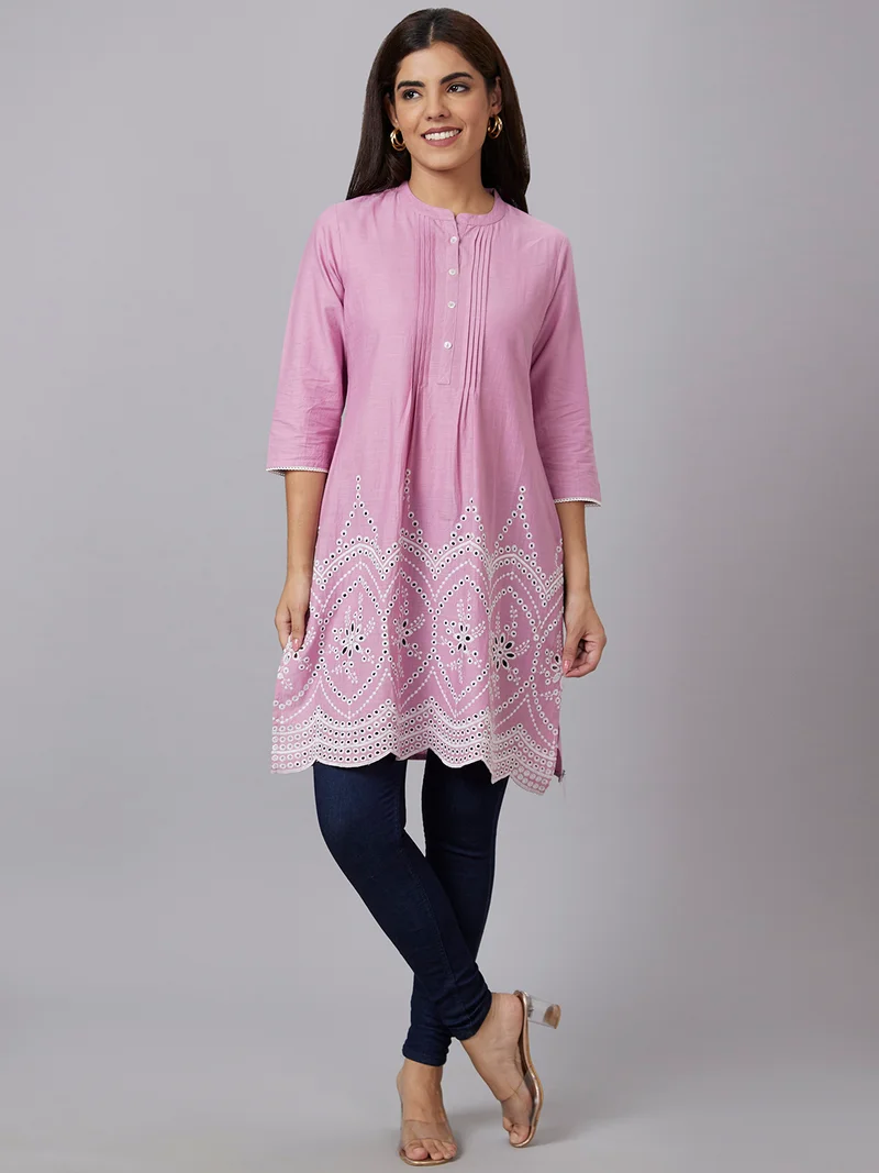 globus Women Geometric Printed Mandarin Collar Pure Cotton Kurta