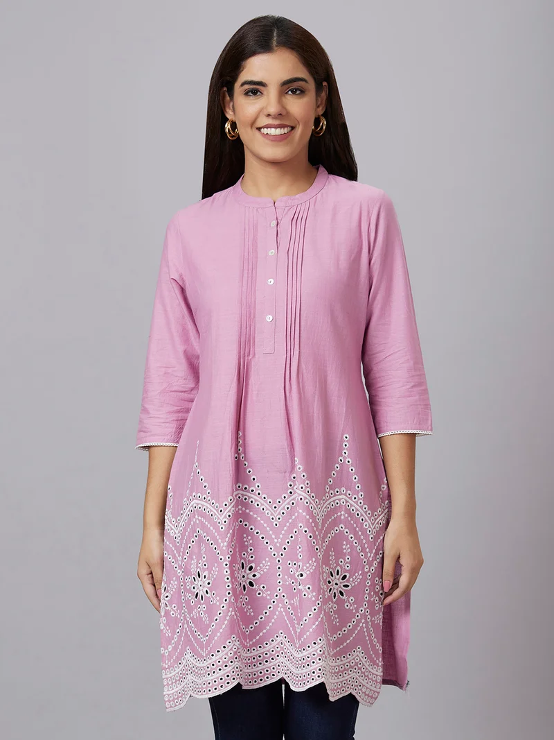 globus Women Geometric Printed Mandarin Collar Pure Cotton Kurta