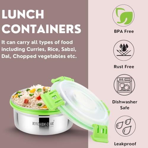 KITCHEN CLUE Stainless Steel Airtight & Leak-Proof Lock N Lock Lunch/Tiffin Box For Office School I 10 Pcs Lunch Container I 350 ML Each I 11cm*5cm I Bpa Free Use for kids & adults - Image 5