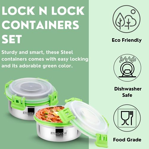 KITCHEN CLUE Stainless Steel Airtight & Leak-Proof Lock N Lock Lunch/Tiffin Box For Office School I 10 Pcs Lunch Container I 350 ML Each I 11cm*5cm I Bpa Free Use for kids & adults - Image 3
