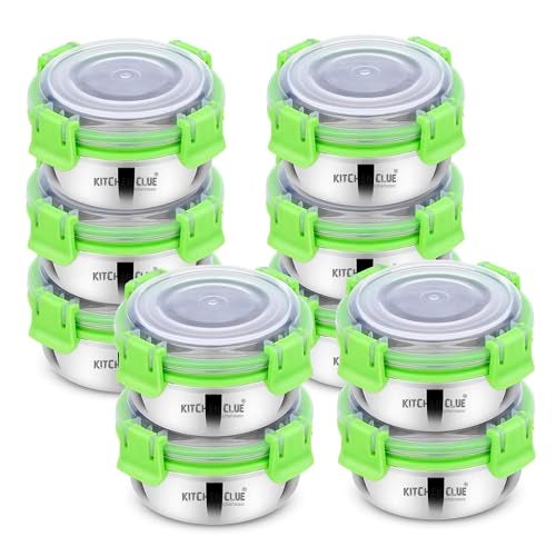 KITCHEN CLUE Stainless Steel Airtight & Leak-Proof Lock N Lock Lunch/Tiffin Box For Office School I 10 Pcs Lunch Container I 350 ML Each I 11cm*5cm I Bpa Free Use for kids & adults - Image 1