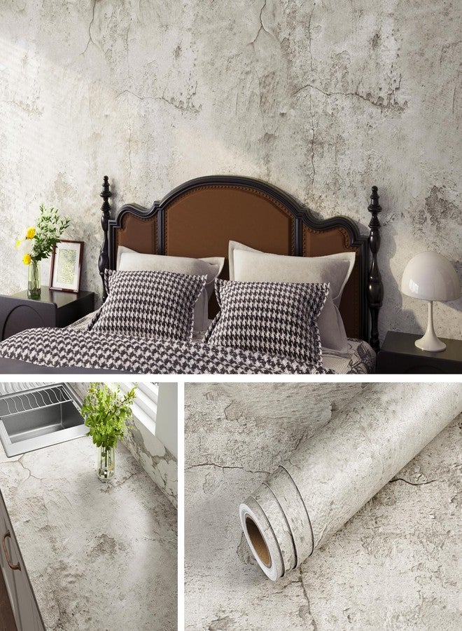 Livelynine Cream Concrete Wallpaper Peel and Stick Bathroom Renter Friendly Wallpaper Self Adhesive Textured 3D Taupe Limewash Cement Concrete Vinyl Countertop Contact Paper Waterproof 15.8x78.8 inch - Image 1