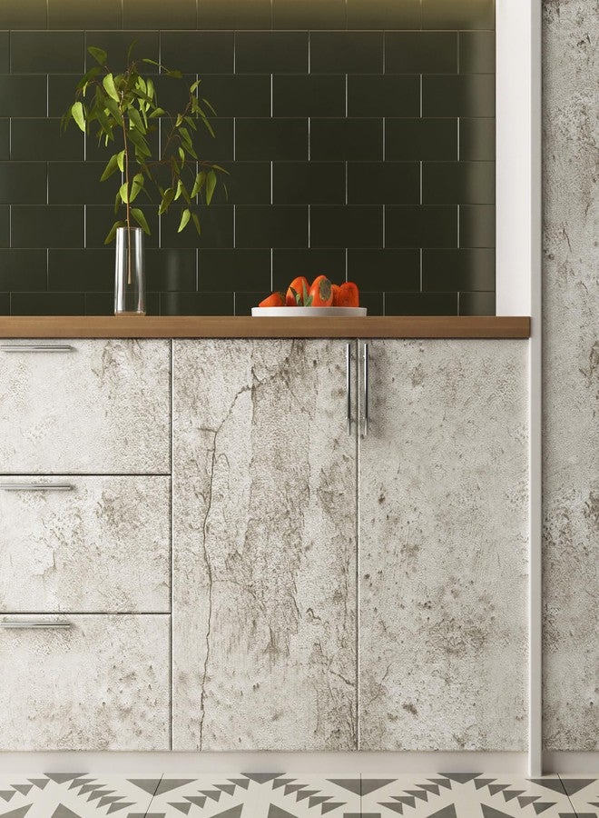 Livelynine Cream Concrete Wallpaper Peel and Stick Bathroom Renter Friendly Wallpaper Self Adhesive Textured 3D Taupe Limewash Cement Concrete Vinyl Countertop Contact Paper Waterproof 15.8x78.8 inch - Image 4