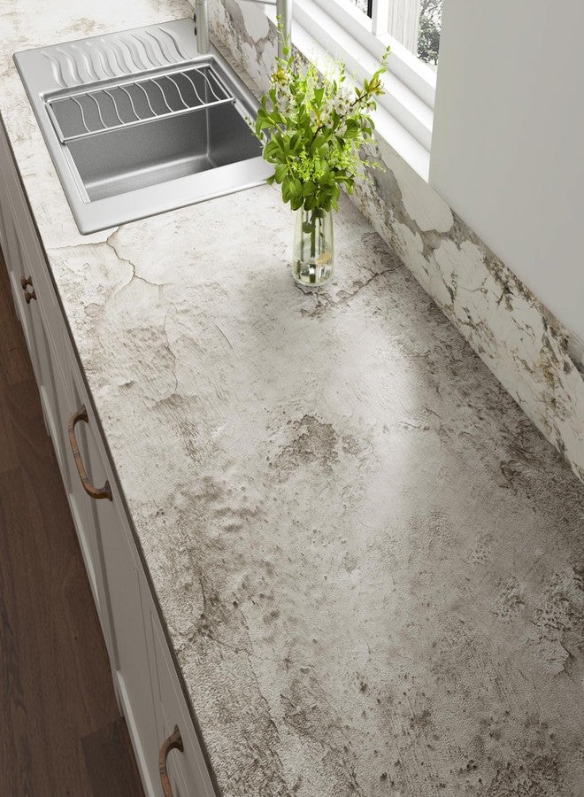 Livelynine Cream Concrete Wallpaper Peel and Stick Bathroom Renter Friendly Wallpaper Self Adhesive Textured 3D Taupe Limewash Cement Concrete Vinyl Countertop Contact Paper Waterproof 15.8x78.8 inch - Image 3