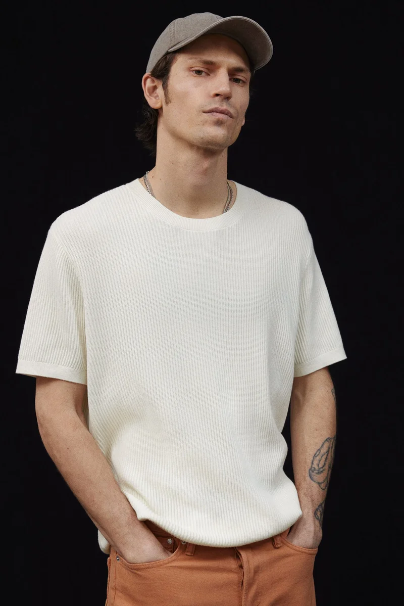 H&M Regular Fit Rib-knit T-shirt