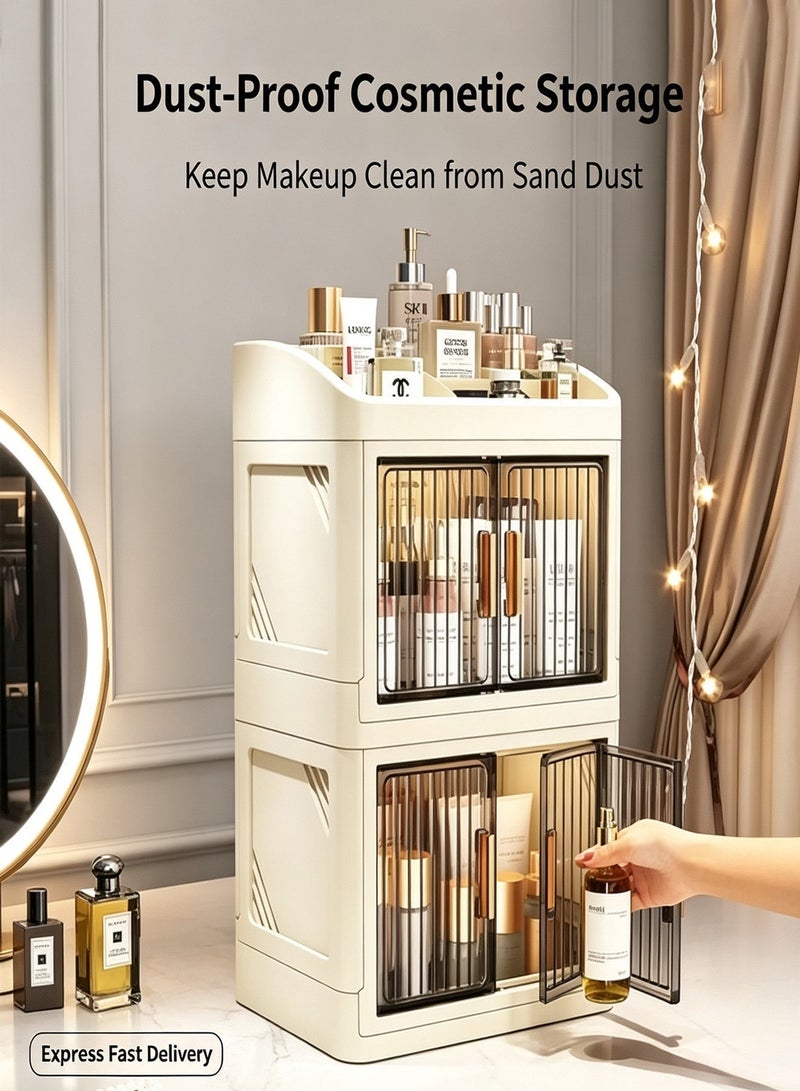 CUBEXELL Double Layer Collapsible Dustproof Makeup Storage Organizer, Spacious Desktop Beauty Cabinet, Portable Waterproof Cosmetic Holder for Skincare & Makeup Accessories - Image 2