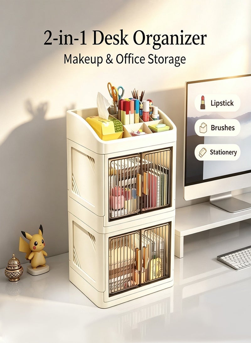 CUBEXELL Double Layer Collapsible Dustproof Makeup Storage Organizer, Spacious Desktop Beauty Cabinet, Portable Waterproof Cosmetic Holder for Skincare & Makeup Accessories - Image 3