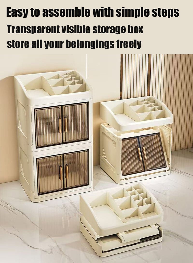 CUBEXELL Double Layer Collapsible Dustproof Makeup Storage Organizer, Spacious Desktop Beauty Cabinet, Portable Waterproof Cosmetic Holder for Skincare & Makeup Accessories - Image 5