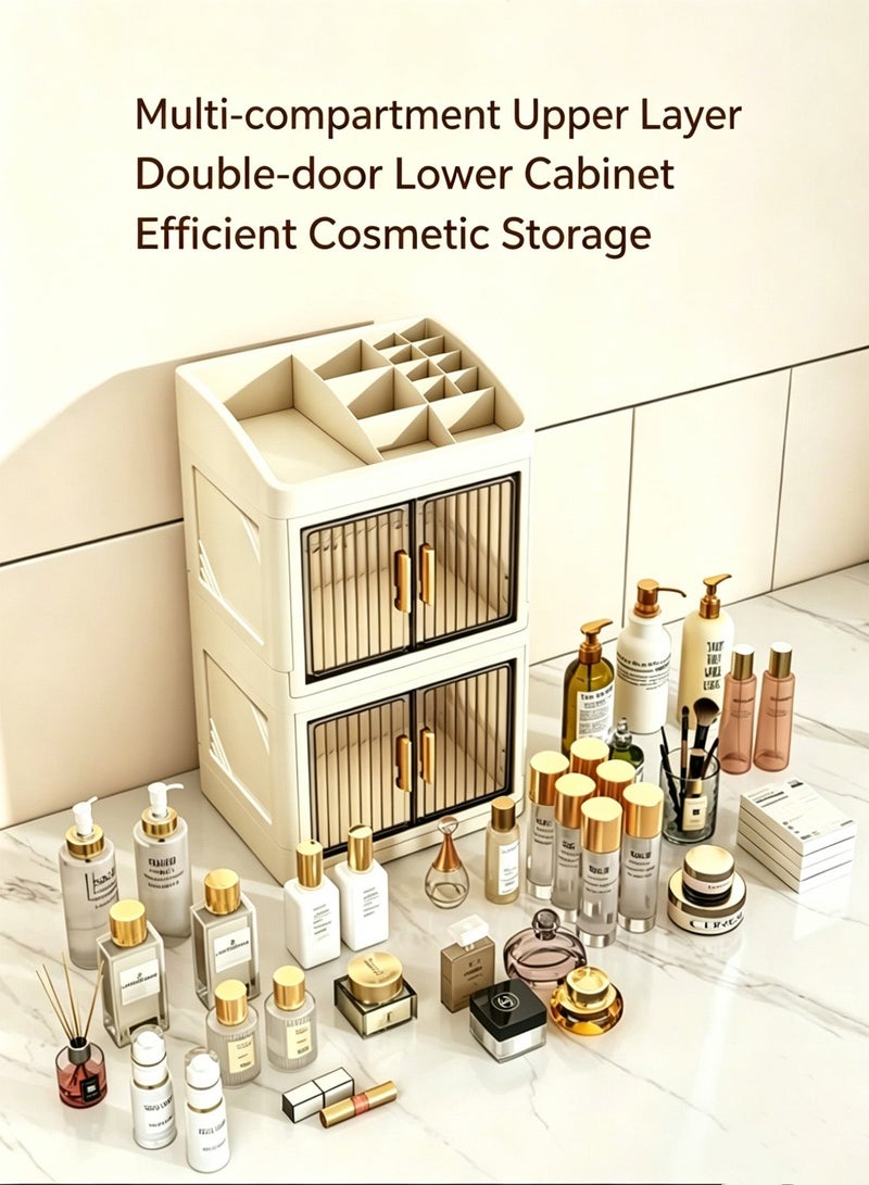 CUBEXELL Double Layer Collapsible Dustproof Makeup Storage Organizer, Spacious Desktop Beauty Cabinet, Portable Waterproof Cosmetic Holder for Skincare & Makeup Accessories - Image 4