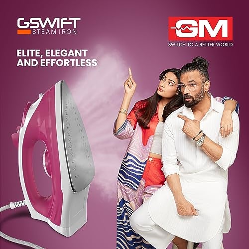 GM G-Swift Steam Iron 1250W with Dual Protection of Thermostat& Thermal FuseISelf CleaningI160ml Water Tank Vertical Steam Ironing|PTFE Non-Stick SoleplateIIndicator LightI360 Degree Swivel Cord- Red - Image 3