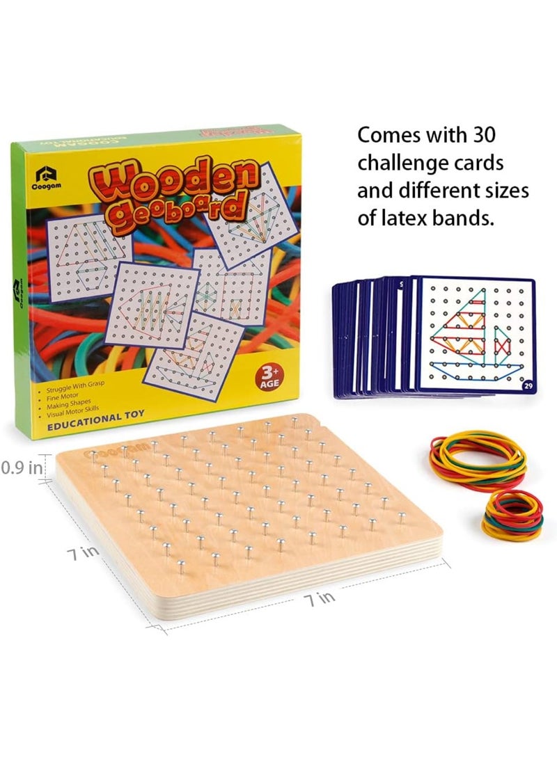 Arabest Wooden Geoboard Mathematical Manipulative Material Array Block Geo Board – Graphical Educational Toys with 30Pcs Pattern Cards and Latex Bands Shape STEM Puzzle Matrix 8x8 Brain Teaser for Kid  - Image 3