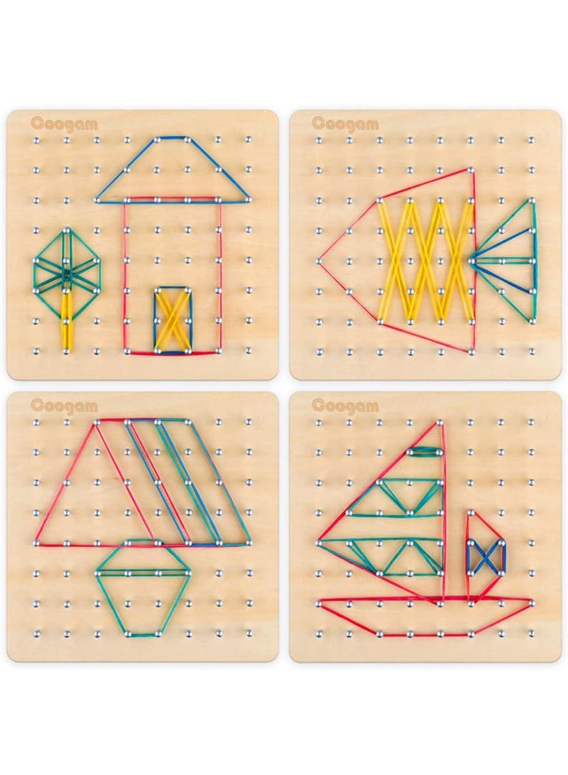 Arabest Wooden Geoboard Mathematical Manipulative Material Array Block Geo Board – Graphical Educational Toys with 30Pcs Pattern Cards and Latex Bands Shape STEM Puzzle Matrix 8x8 Brain Teaser for Kid  - Image 5