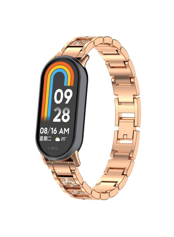 Replacement Strap For Xiaomi Mi Band 8 Three-beads Full Diamond Metal Watch Band Rose Gold