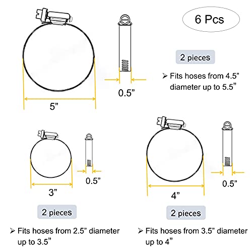 EesTeck 6 Pieces (3" 4” 5") Adjustable 304 Stainless Steel Worm Gear Hose Clamps Water Pipe Clamps Assortment Kit Duct Clamps Pipe Clamp worm drive hose clamps (3" 4” 5") - Image 4