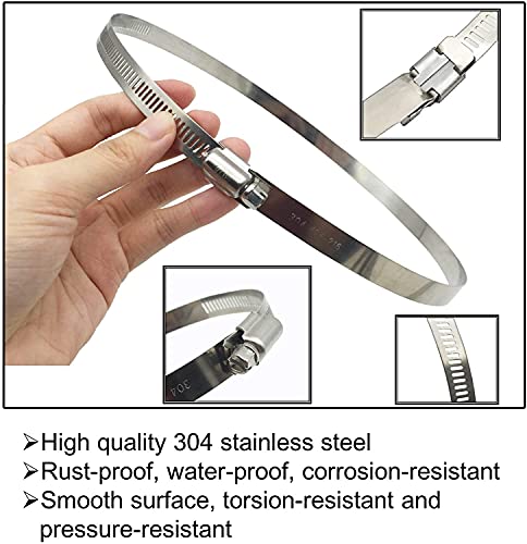 EesTeck 6 Pieces (3" 4” 5") Adjustable 304 Stainless Steel Worm Gear Hose Clamps Water Pipe Clamps Assortment Kit Duct Clamps Pipe Clamp worm drive hose clamps (3" 4” 5") - Image 2