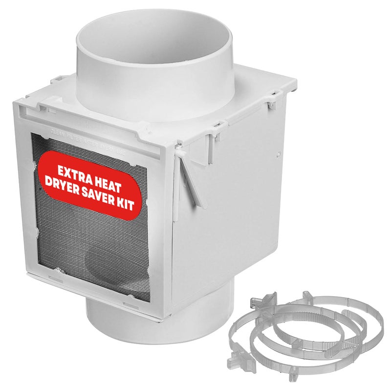 Deflecto ديفلكتو سيفر مجفف الحرارة الإضافي - متوافق مع قنوات الانتقال بقطر 4 بوصات | يتضمن 2 مشابك بلاستيكية متينة بقطر 4 بوصات | التحكم في الرطوبة، يوفر الطاقة ويقلل من تكاليف التدفئة بكفاءة - أبيض - Image 1