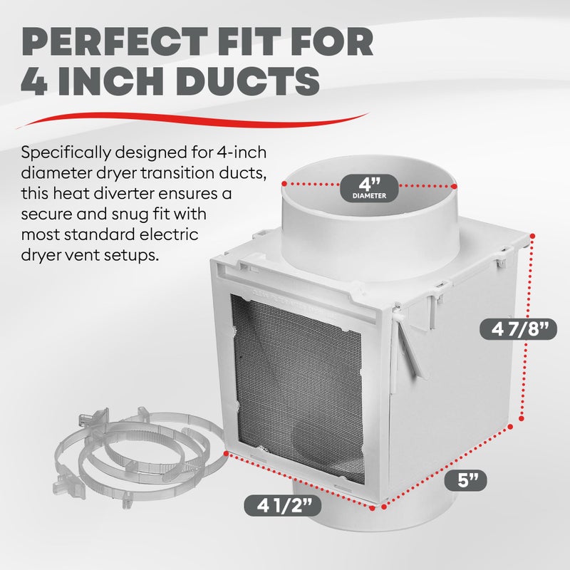 Deflecto ديفلكتو سيفر مجفف الحرارة الإضافي - متوافق مع قنوات الانتقال بقطر 4 بوصات | يتضمن 2 مشابك بلاستيكية متينة بقطر 4 بوصات | التحكم في الرطوبة، يوفر الطاقة ويقلل من تكاليف التدفئة بكفاءة - أبيض - Image 4