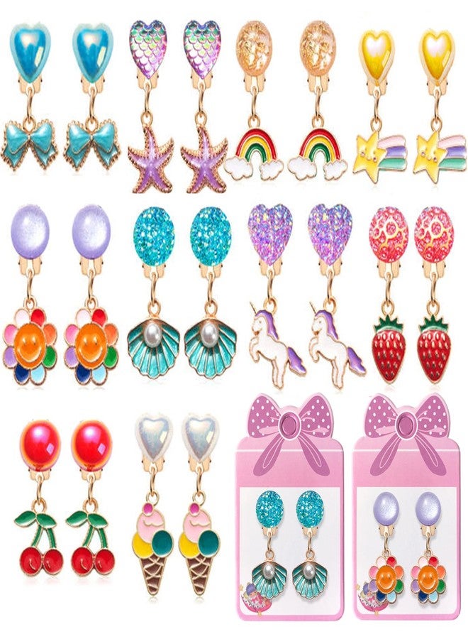 ERDOGLY Clip on Earrings for Girls, 10 Pairs Kids Clip on Earrings, Cute Toddler Earring Party Favor, Dangle Stick on Earring for Little Girls Pretend Princess Play Dress up Jewelry Gift Set - Image 1