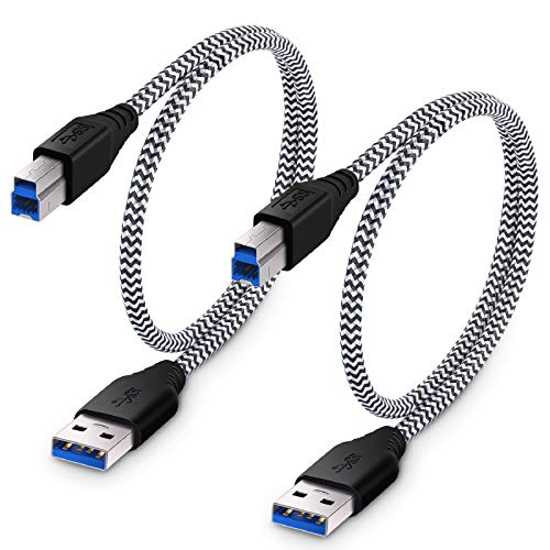 Besgoods USB 3.0 Cable A to B, 2-Pack 1.5ft Short Braided USB 3.0 Type A to B Cable - A-Male to B-Male USB Cords - White - Image 1