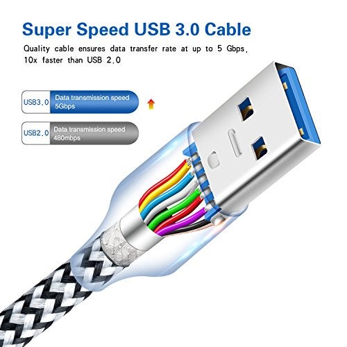 Besgoods USB 3.0 Cable A to B, 2-Pack 1.5ft Short Braided USB 3.0 Type A to B Cable - A-Male to B-Male USB Cords - White - Image 4