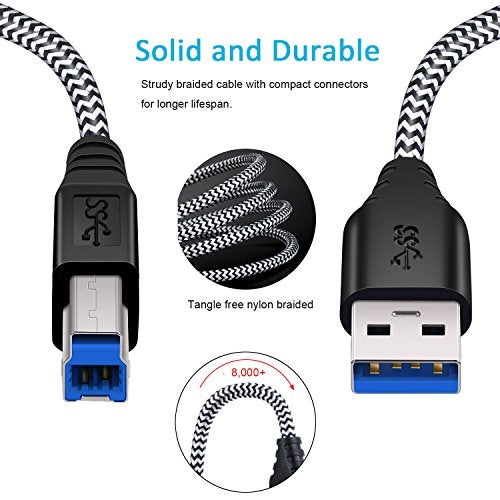 Besgoods USB 3.0 Cable A to B, 2-Pack 1.5ft Short Braided USB 3.0 Type A to B Cable - A-Male to B-Male USB Cords - White - Image 2