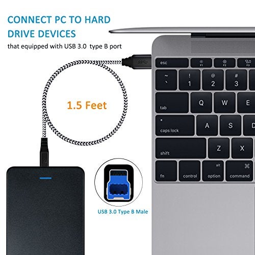 Besgoods USB 3.0 Cable A to B, 2-Pack 1.5ft Short Braided USB 3.0 Type A to B Cable - A-Male to B-Male USB Cords - White - Image 3