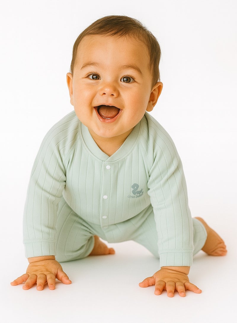 Unisex Organic Cotton Baby 2-Piece Set: Button-Up Top & Elastic Waist Pants for 6-24 Months - Daycare & Play  - Image 1