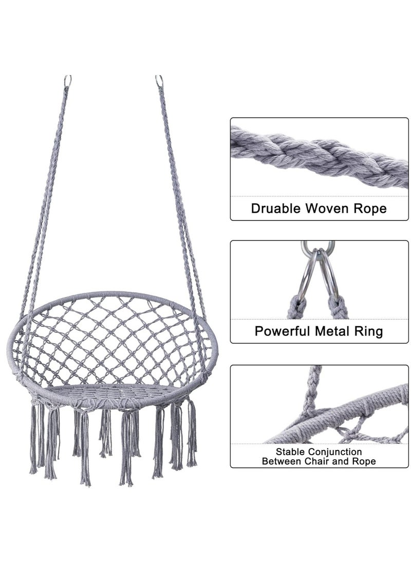 Arabest - Hammock Chair, Hanging Swing with Macrame, Max 330 Lbs, Beige Hanging Cotton Rope Chair for Indoor, Outdoor, Bedroom, Patio, Yard, Deck, Garden and Porch, Grey - Image 1