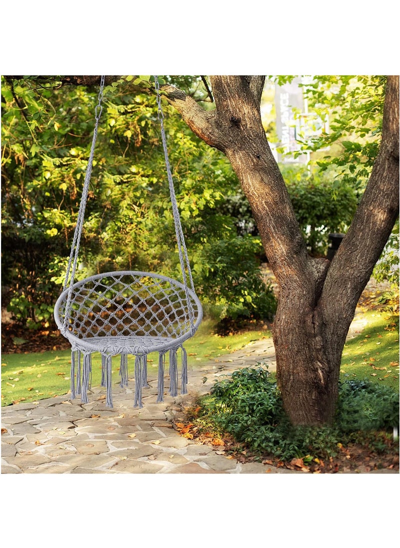 Arabest - Hammock Chair, Hanging Swing with Macrame, Max 330 Lbs, Beige Hanging Cotton Rope Chair for Indoor, Outdoor, Bedroom, Patio, Yard, Deck, Garden and Porch, Grey - Image 1