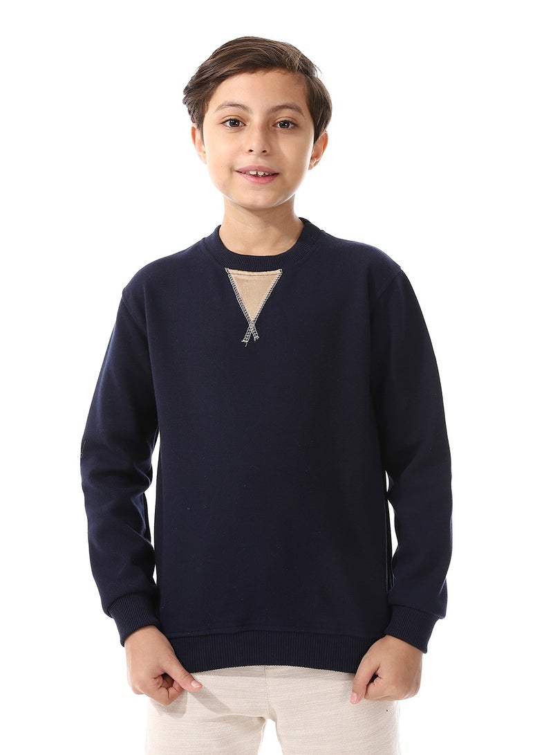 Andora Boys Cotton Round Neck Pullover _Navy Blue & Beige - Image 1
