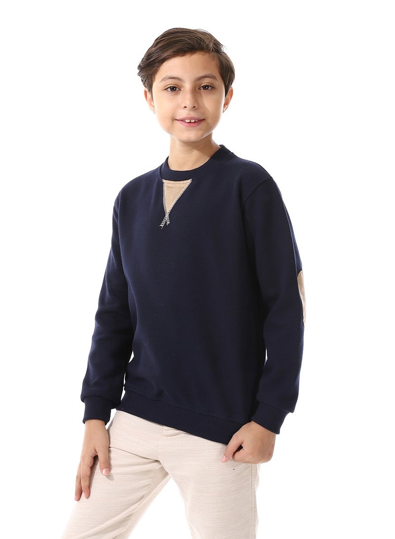 Andora Boys Cotton Round Neck Pullover _Navy Blue & Beige - Image 2