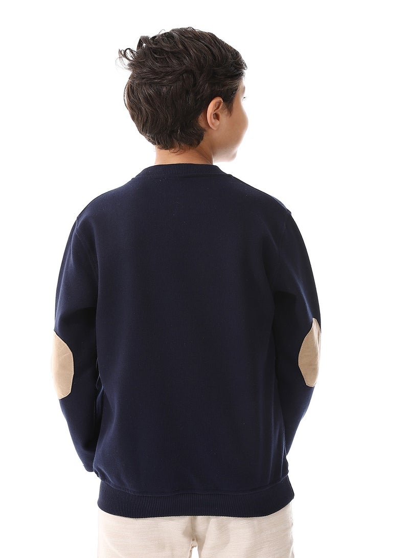 Andora Boys Cotton Round Neck Pullover _Navy Blue & Beige - Image 3
