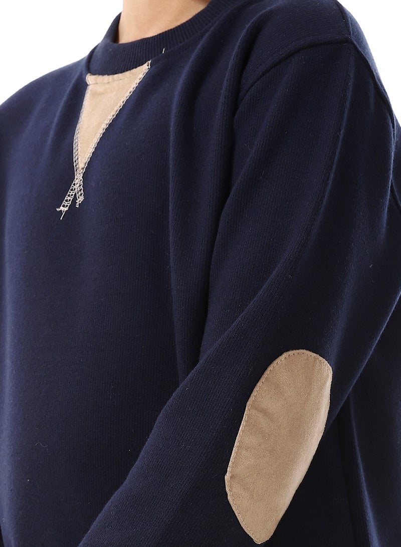 Andora Boys Cotton Round Neck Pullover _Navy Blue & Beige - Image 5