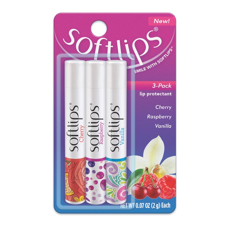 Softlips Daily Lip Moisturizer For Very Dry Lips, Multi-Flavored Lip Balms, Hydrates, Soothes & Prevents Dry, Chapped Lips, Smooth Glide Formula, Dermatologist Tested, Pack of 3 Chap Sticks - Image 1