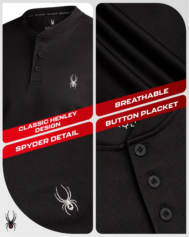 Spyder Mens Thermal Long Sleeve Shirt - Moisture Wicking Henley Shirts for Men with UP 30 Dri Fit Long Sleeve Shirts for Men, Size Large, Black - Image 3