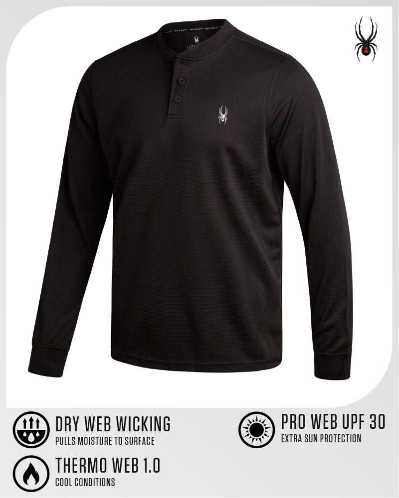 Spyder Mens Thermal Long Sleeve Shirt - Moisture Wicking Henley Shirts for Men with UP 30 Dri Fit Long Sleeve Shirts for Men, Size Large, Black - Image 4