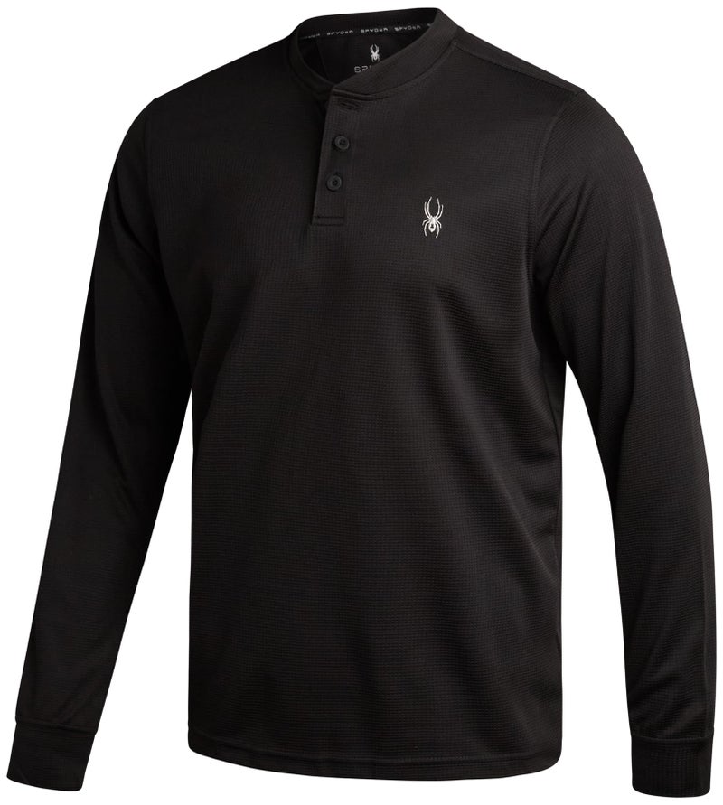 Spyder Mens Thermal Long Sleeve Shirt - Moisture Wicking Henley Shirts for Men with UP 30 Dri Fit Long Sleeve Shirts for Men, Size Large, Black - Image 1