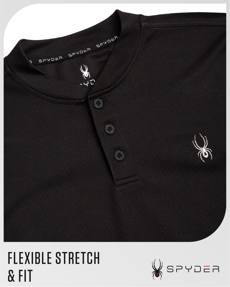 Spyder Mens Thermal Long Sleeve Shirt - Moisture Wicking Henley Shirts for Men with UP 30 Dri Fit Long Sleeve Shirts for Men, Size Large, Black - Image 5