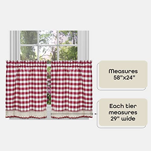Achim Buffalo Check Tier Pair Window Curtain Set - 58 Inch Width, 24 Inch Length - Burgandy & Ivory Plaid Drapes - Light Filtering Drapes for Kitchen, Bedroom, Living & Dining Room by Achim Home Decor - Image 4