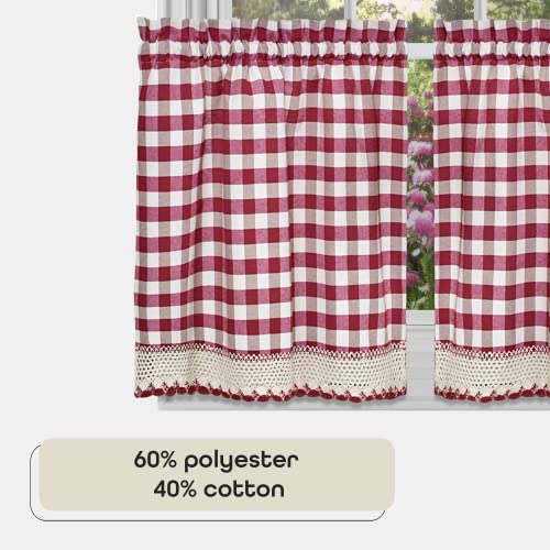 Achim Buffalo Check Tier Pair Window Curtain Set - 58 Inch Width, 24 Inch Length - Burgandy & Ivory Plaid Drapes - Light Filtering Drapes for Kitchen, Bedroom, Living & Dining Room by Achim Home Decor - Image 3