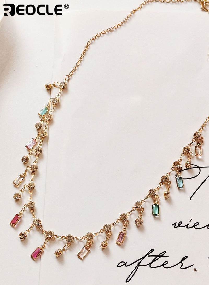 REOCLE Women's Necklace Playful Multi-Charm Dangle Chain Geometric Pendant & Layered Chain Design for Vibrant Casual Outfit Styling - Image 5