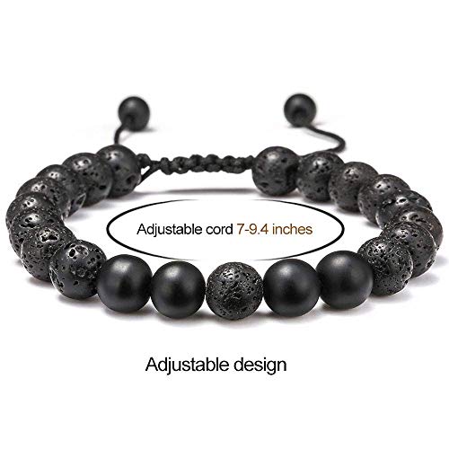 M MOOHAM Lava Rock Bracelets for Men - Tiger Eye Adjustable Beaded Black Matte Agate Bracelet Mens Gifts for Him - Image 4