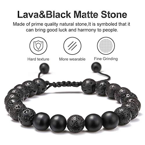 M MOOHAM Lava Rock Bracelets for Men - Tiger Eye Adjustable Beaded Black Matte Agate Bracelet Mens Gifts for Him - Image 3