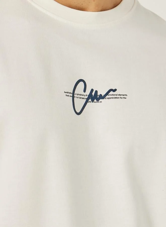Styli Slogan Print Oversized Round Neck T-Shirt