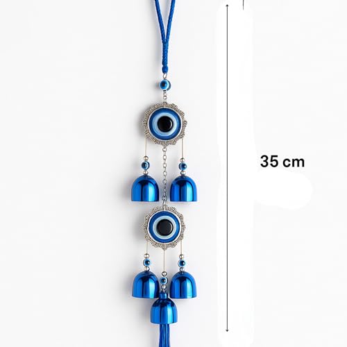 sculpmart Dual Evil Eye Wind Chime with Hanging Chain Design & 5 Bells for Main Door & Balcony Hanging for Positivness & Melody Sound (2 Big Eye) - Image 2