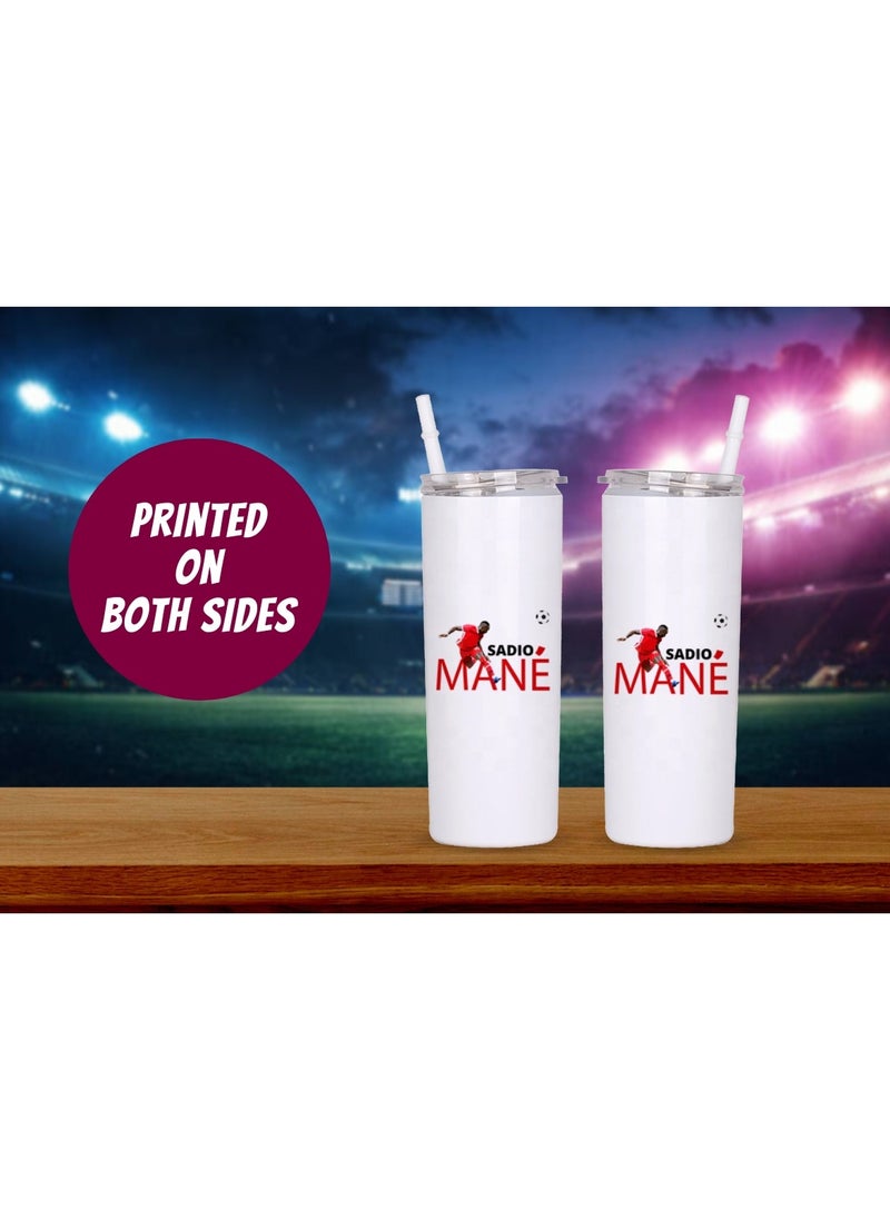 MEC - Football Player Sadio Mane Tumbler Design Printed On Both Sides Printed Drinking Water Tumbler 17 OZ White - Image 1