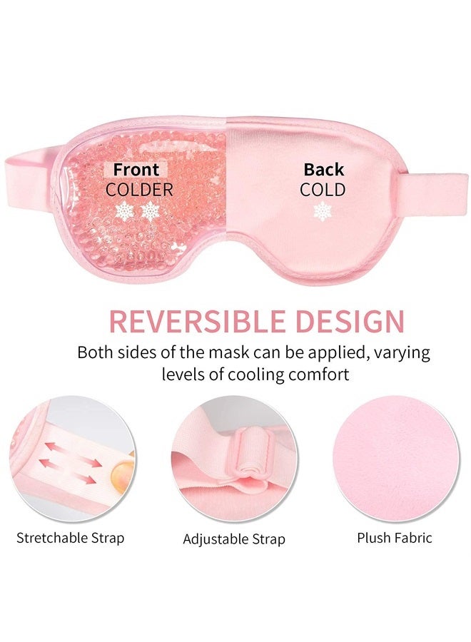 J JIMOO Cooling Ice Gel Eye Mask Reusable Eye Masks, Sleeping Mask with Plush Backing for Headache, Puffiness, Migraine, Stress Relief (Pink) - Image 4