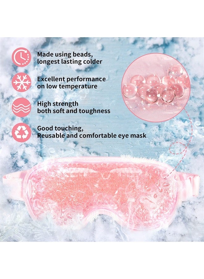 J JIMOO Cooling Ice Gel Eye Mask Reusable Eye Masks, Sleeping Mask with Plush Backing for Headache, Puffiness, Migraine, Stress Relief (Pink) - Image 2