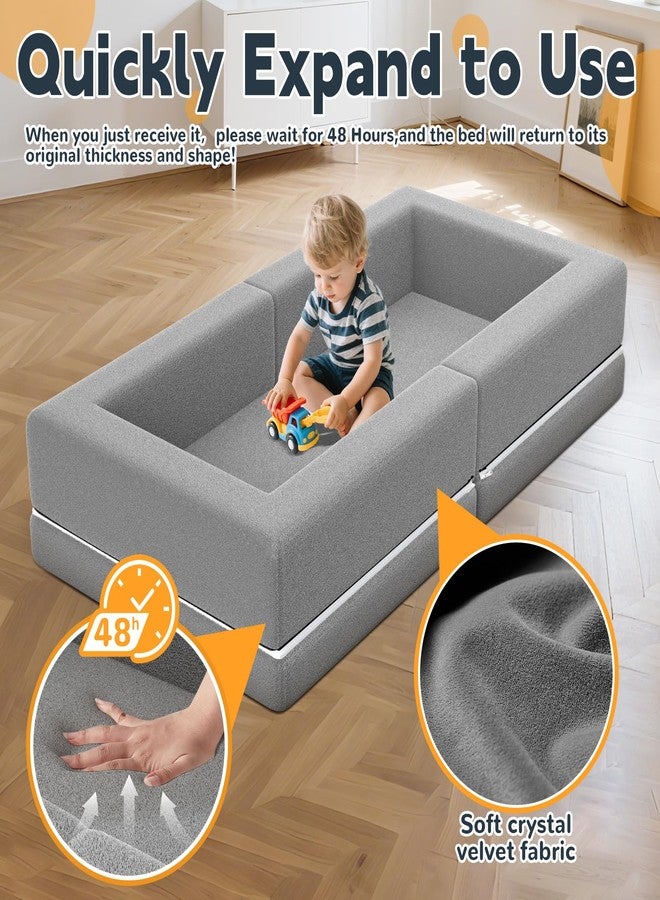 Abdtech Portable Toddler Travel Bed: Foldable & Soft - 3-in-1 Convertible Portable Folding Floor Bed with Washable Cloth Cover - Ideal for Vacation,Camping and Sleepover（54 inches,Grey） - Image 3