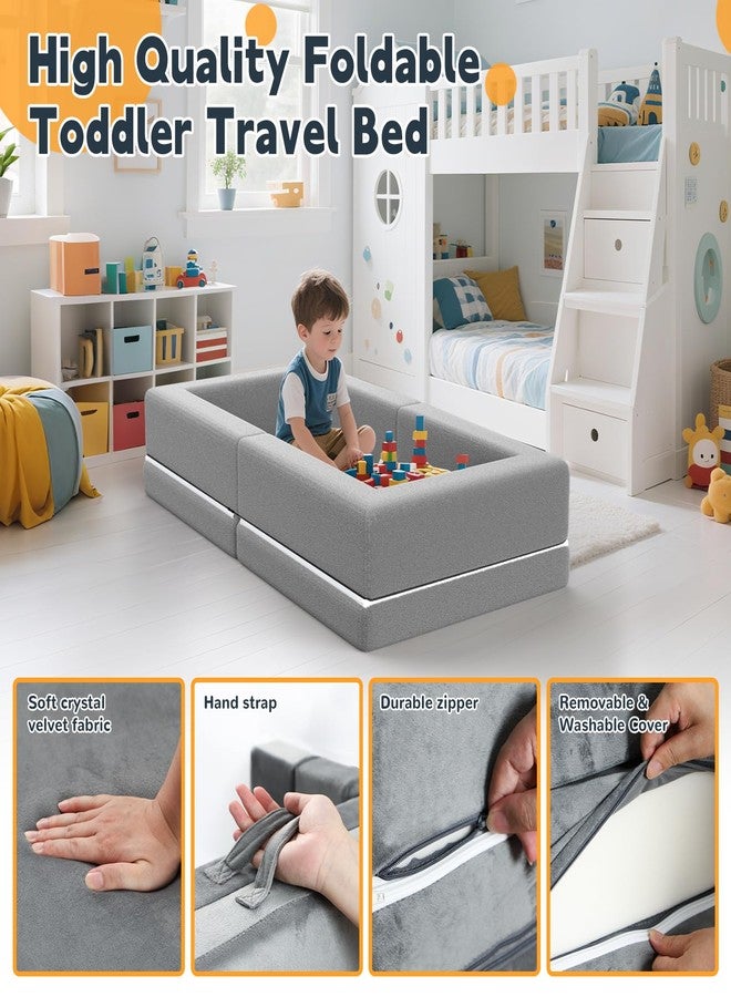 Abdtech Portable Toddler Travel Bed: Foldable & Soft - 3-in-1 Convertible Portable Folding Floor Bed with Washable Cloth Cover - Ideal for Vacation,Camping and Sleepover（54 inches,Grey） - Image 5